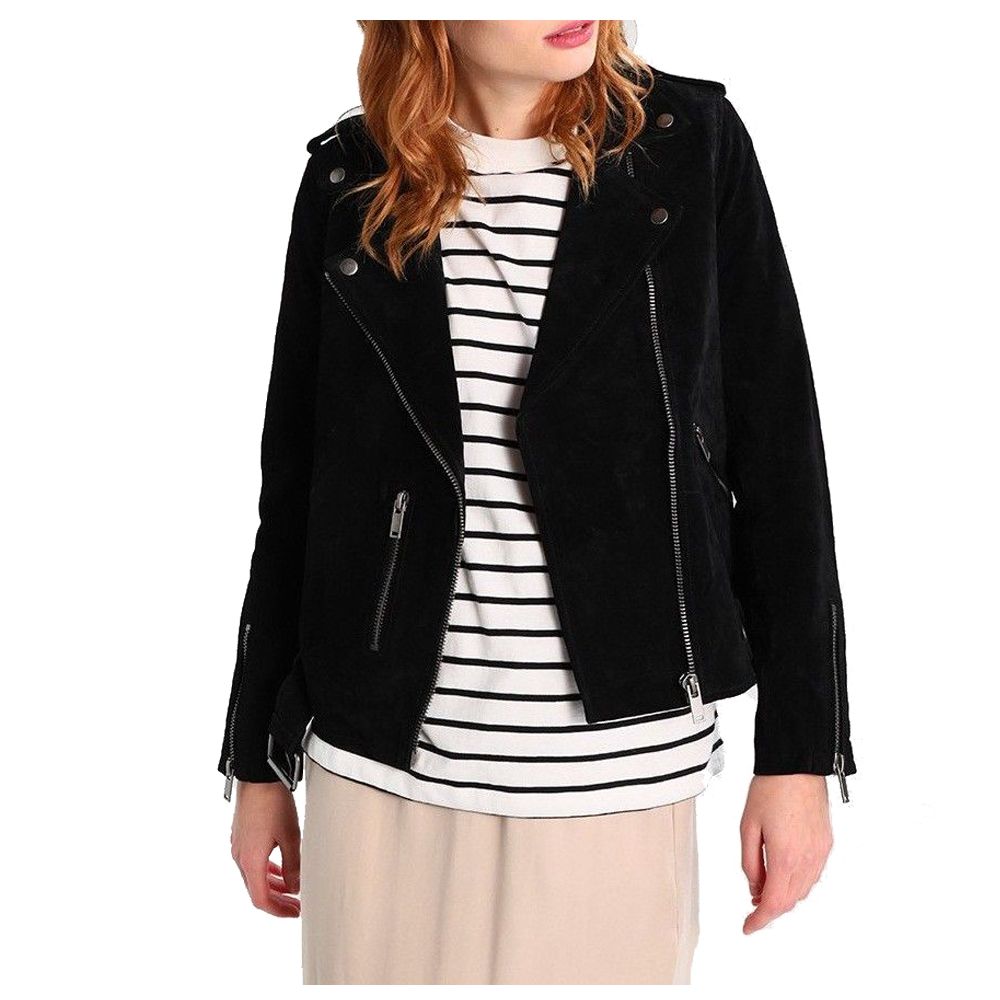 Women Black Suede Genuine Soft Leather Motorcycle Jacket