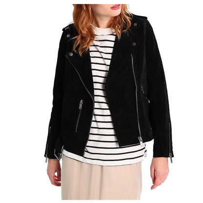 Women Black Suede Genuine Soft Leather Motorcycle Jacket