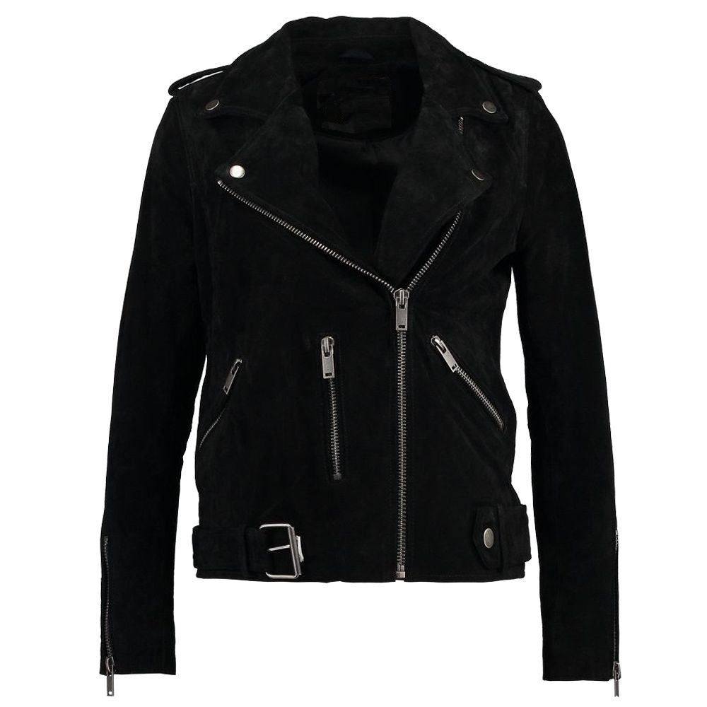 Women Black Suede Genuine Soft Leather Motorcycle Jacket