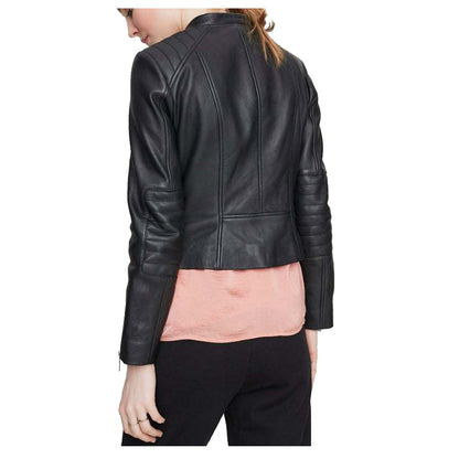 Women Classic Moto Biker Genuine Leather Jacket