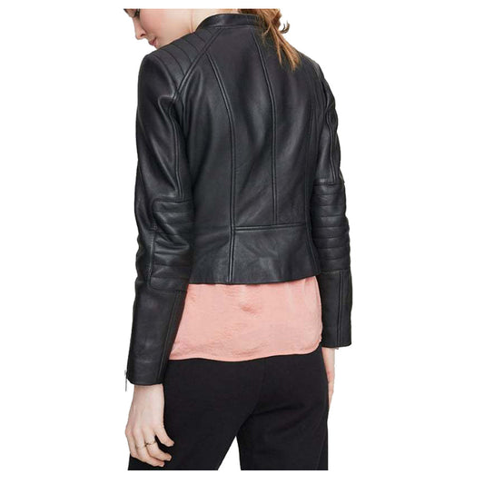 Women Classic Moto Biker Genuine Leather Jacket