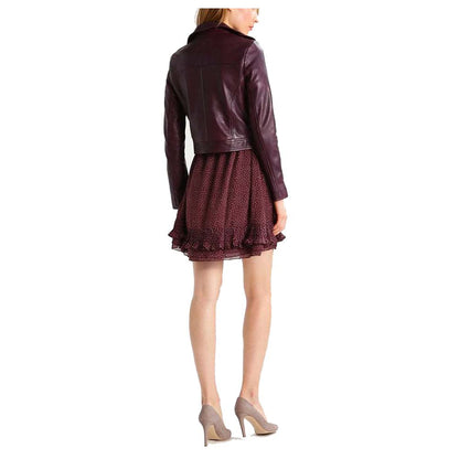 Women Elegant Fashion Leather Jacket Back View