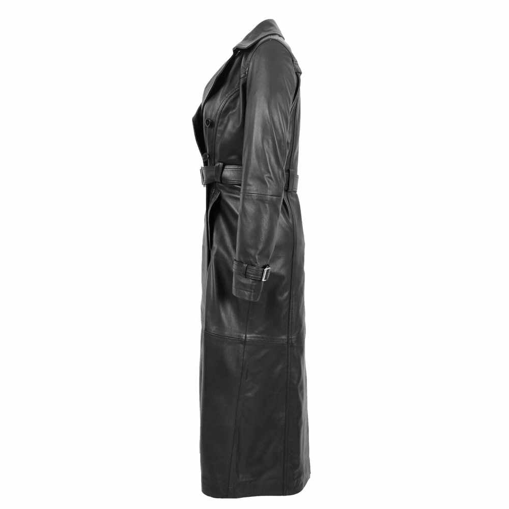 Women Full Length Black Leather Trench Coat Matrix Trinity Long Coat