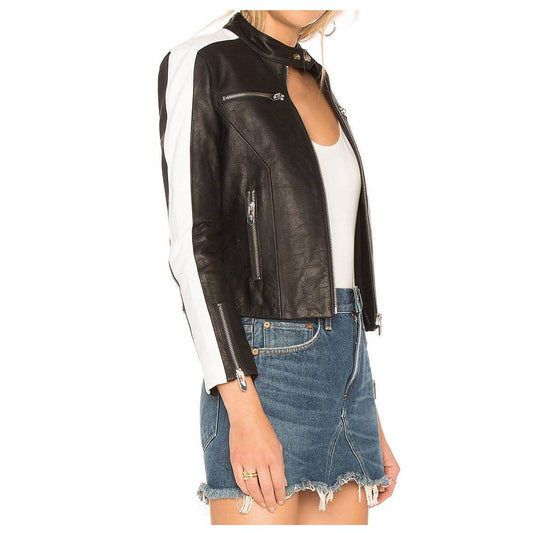 Women Genuine Leather Front Zip Jacket