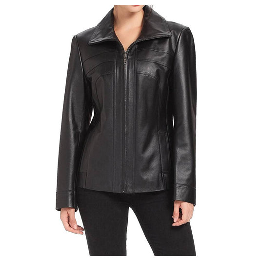 Women Lambskin Fashion Black Leather Jacket