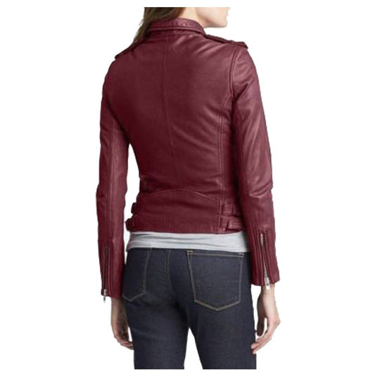 Women Maroon Leather Slim Fit Fashion Leather Jacket