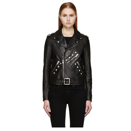 Women Military Style Slim Fit Leather Jacket