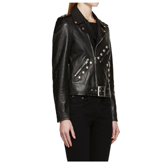 Women Military Style Slim Fit Leather Jacket