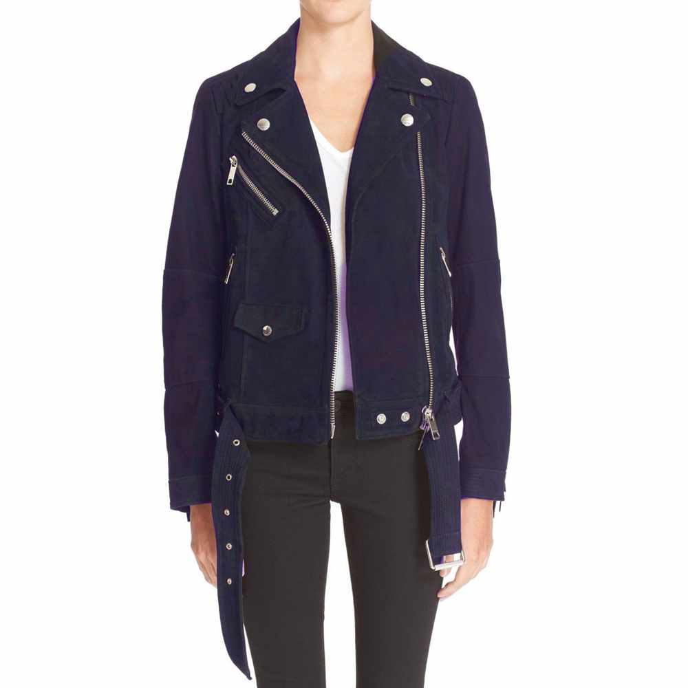 Women Nebbuk Leather Biker Fashion Jacket dark blue