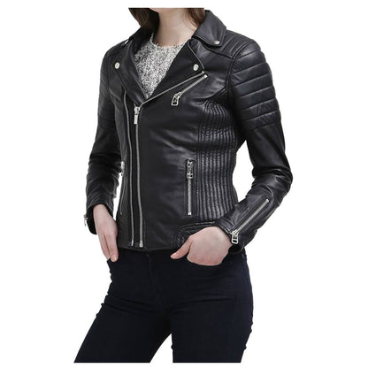 Women Slim Fit Black Genuine Leather Jacket Innovative Design Leather Jacket