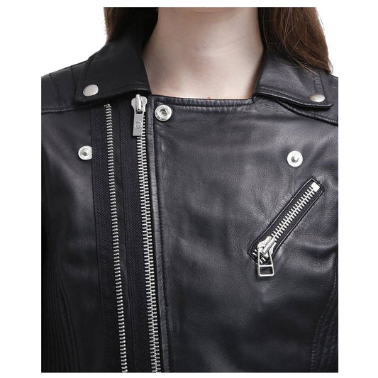 Women Slim Fit Black Genuine Leather Jacket Innovative Design Leather Jacket