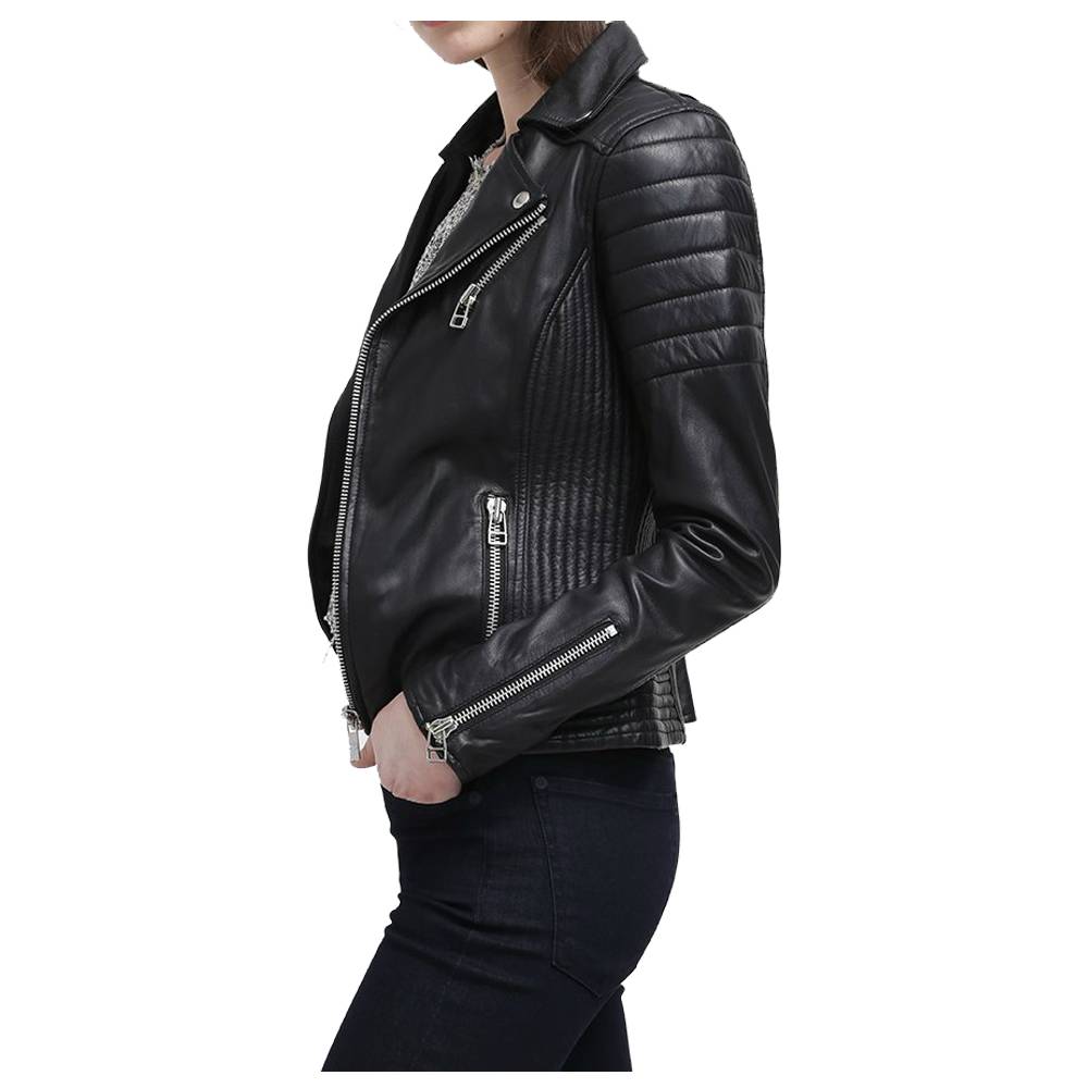 Women Slim Fit Black Genuine Leather Jacket Innovative Design Leather Jacket