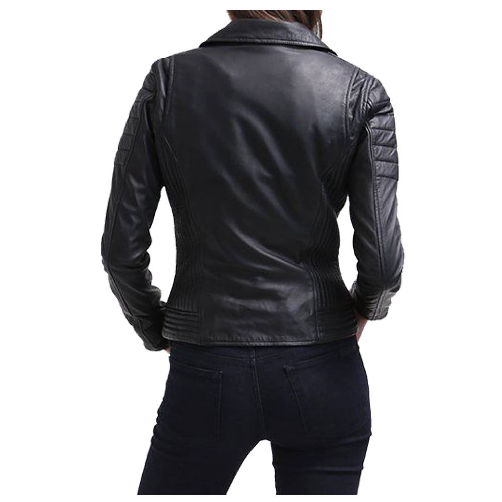 Women Slim Fit Black Genuine Leather Jacket Innovative Design Leather Jacket