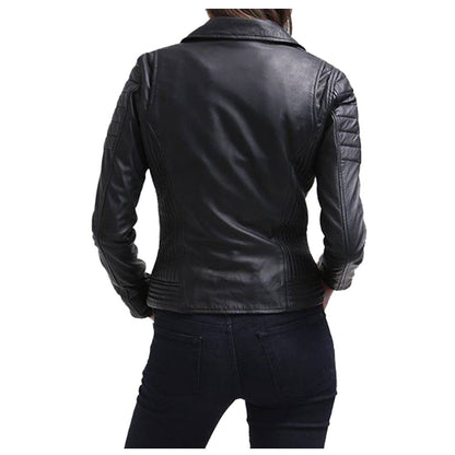 Women Slim Fit Black Genuine Leather Jacket Innovative Design Leather Jacket