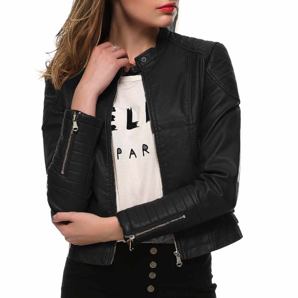 Women Slim Fit Motorcycle Fashion Leather Jackets in black