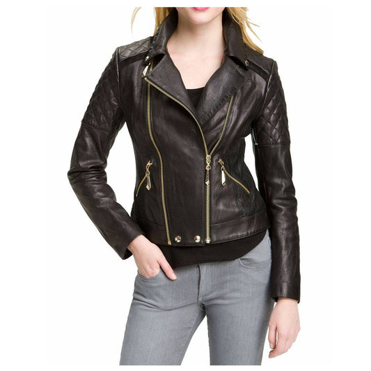Women Vintage Dark Brown Leather Fashion Jacket