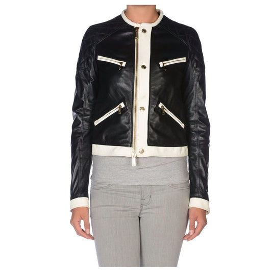 Women White Zipper Moto Biker Leather Jacket