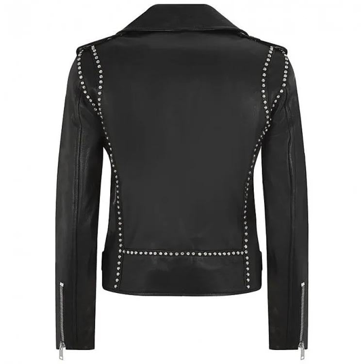 Women's Black Leather Motorcycle Jacket with Studs