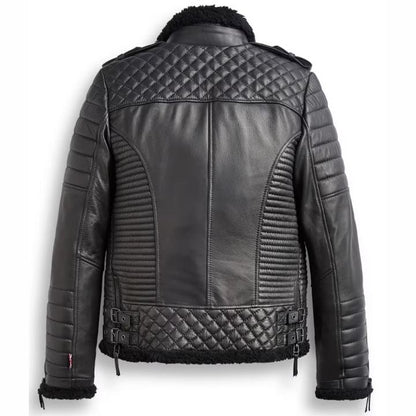 Women’s Black Leather Shearling Biker Jacket