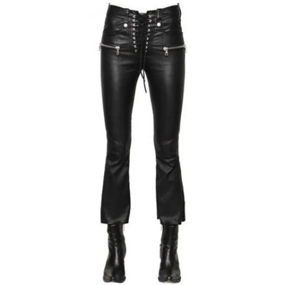 Women's Black Soft Leather Jeans Pants