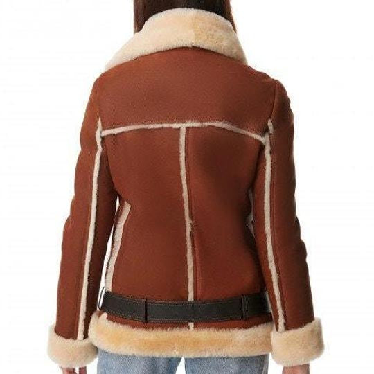 Women's Brown B3 Bomber Shearling Fur Leather Jacket