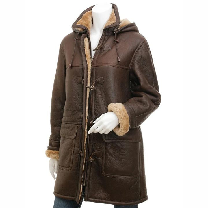 Women's Brown Sheepskin Duffle Coat