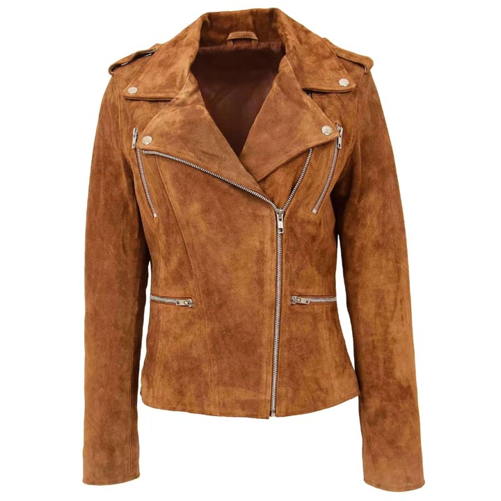 Women's Brown Suede Leather Biker Jacket