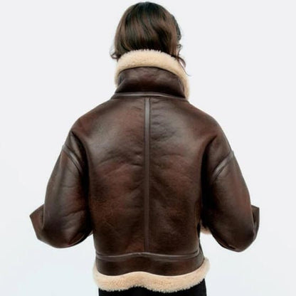 Women's Dark Brown B3 Bomber Shearling Fur Coat Aviator jacket