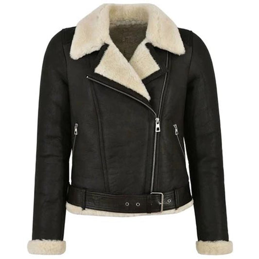 Women's Genuine Leather Shearling Motorcycle Jacket