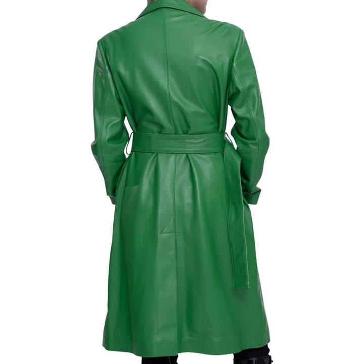 Women's Green Real Lambskin Soft Leather Trench Coat