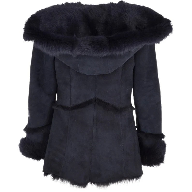 Women's Longhaired Shearling Coat With Large Hood