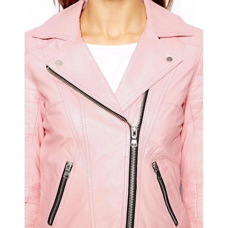 Women's Pink Leather Motorcycle Jacket