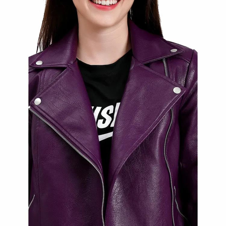 Women's Purple Leather Biker Jacket
