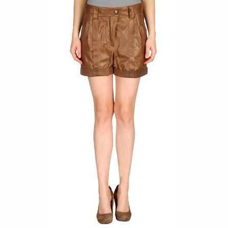 Women's Sassy Brown Leather Shorts with Ruffles