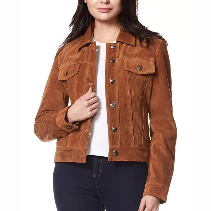 Women's Suede Leather Trucker Jacket