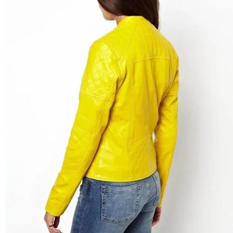 Women's Yellow Biker Leather Jacket
