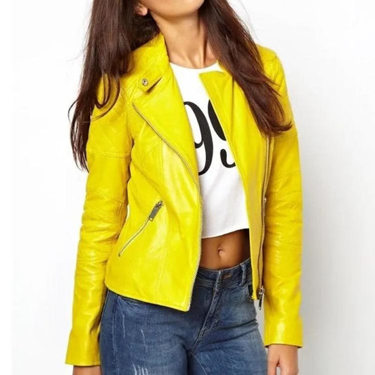 Women's Yellow Biker Leather Jacket