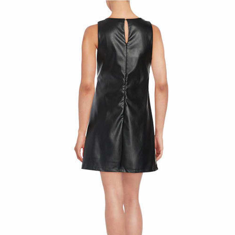 Front Zipper Black Leather Mini Dress For Women