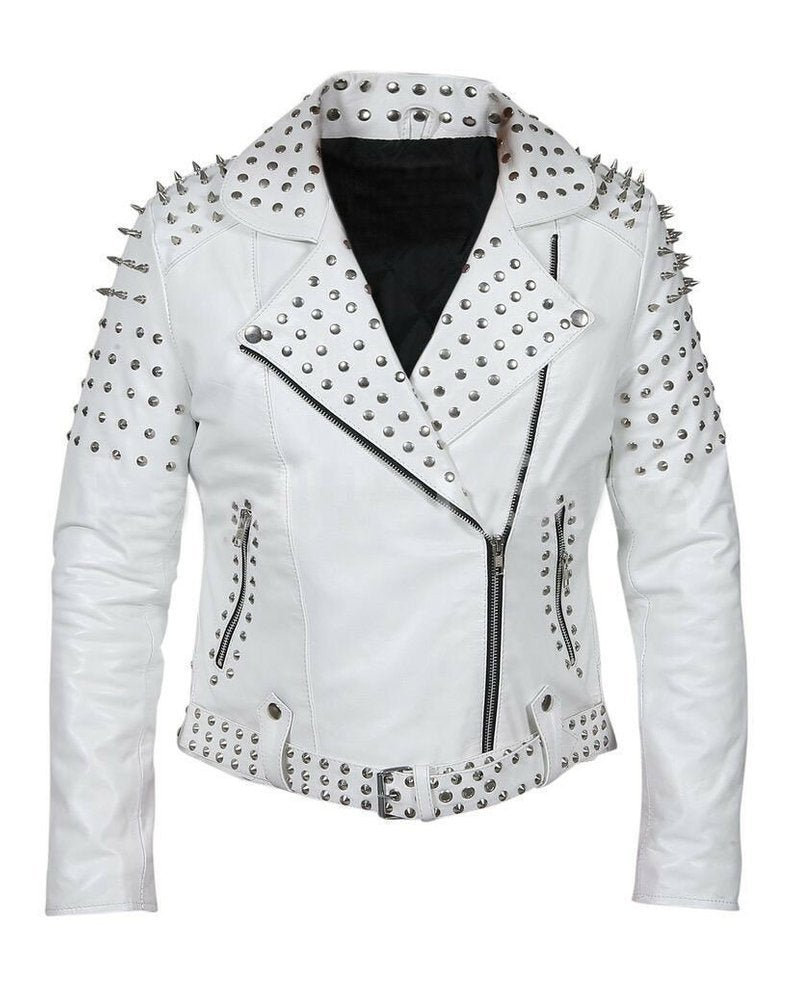 Women Brando Studs Leather Jacket