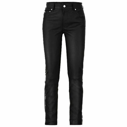 Men's Black Stretch Leather Biker Jeans