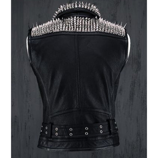 Men Silver Studded Leather Vest Party Wear Winter Summer