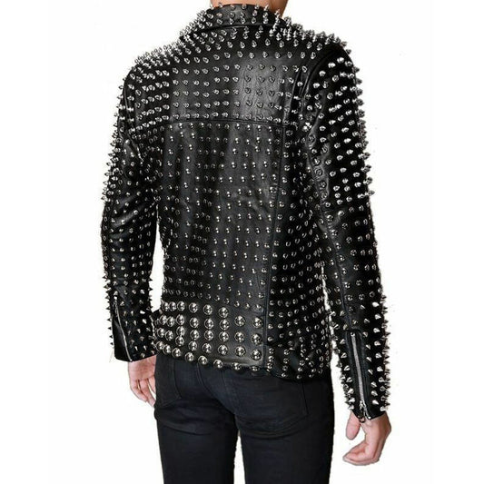 Men's Lambskin leather jacket Full Silver studded