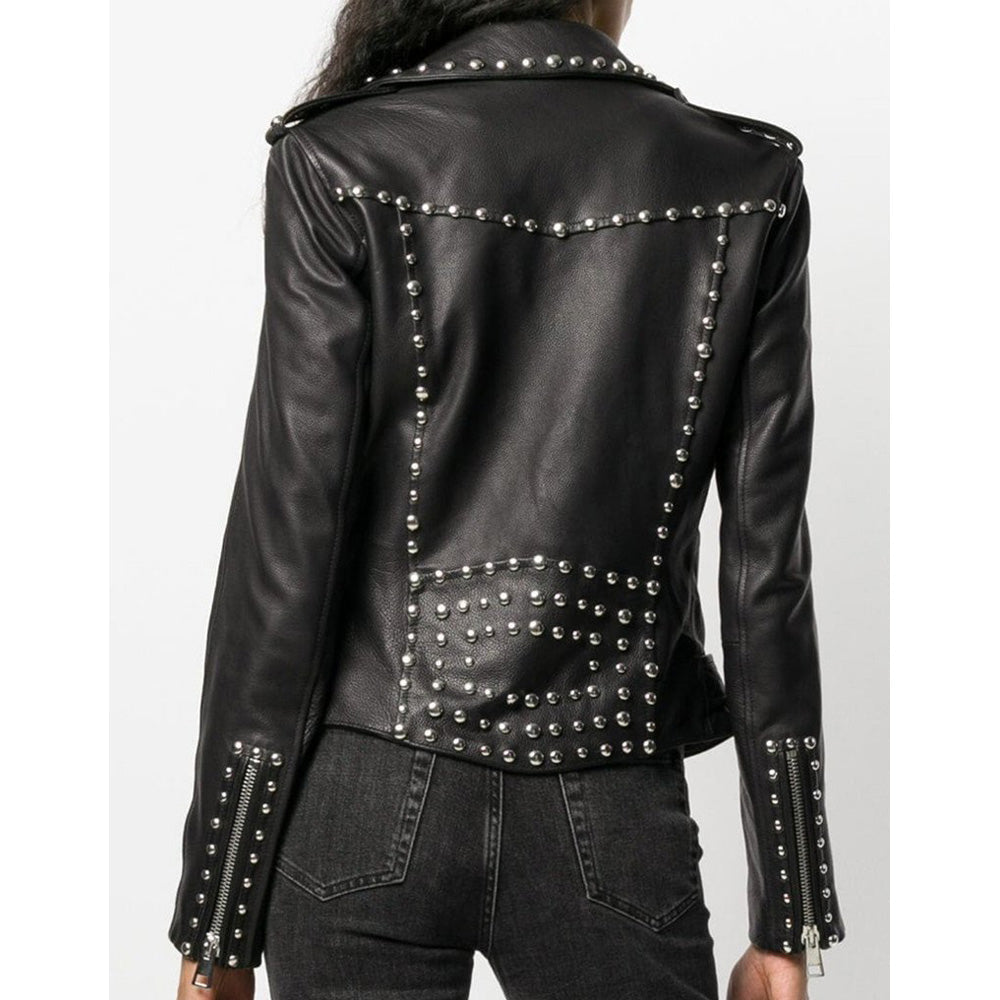 Silver Studs Black Leather Brando Jacket Women