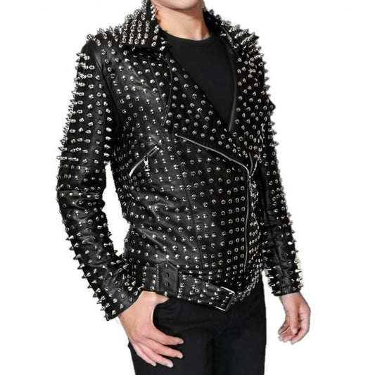 Men's Lambskin leather jacket Full Silver studded