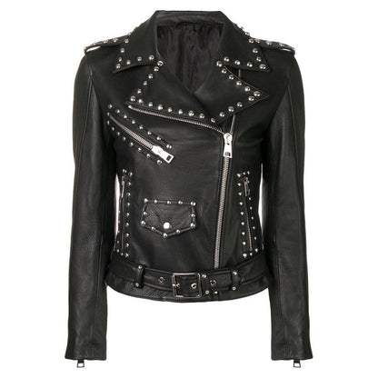 Silver Studs Black Leather Brando Jacket Women