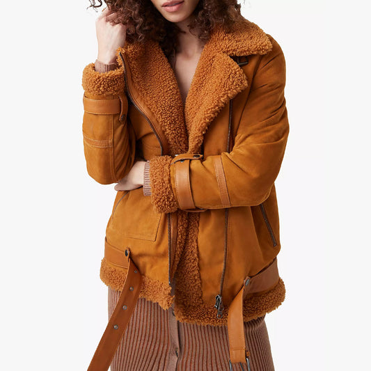 Women's Ginger Sheepskin Shearling Leather Jacket